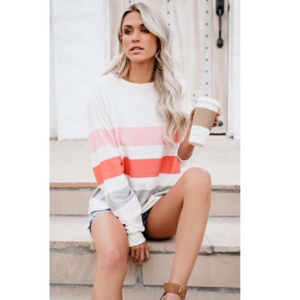 Long Sleeve Off Shoulder Stripe Top - Picture 6 of 8